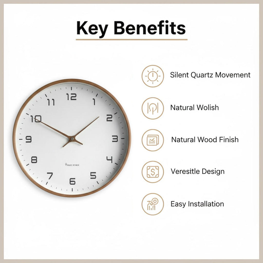 Wooden Wall Clock – Minimalist Style – Silent Movement