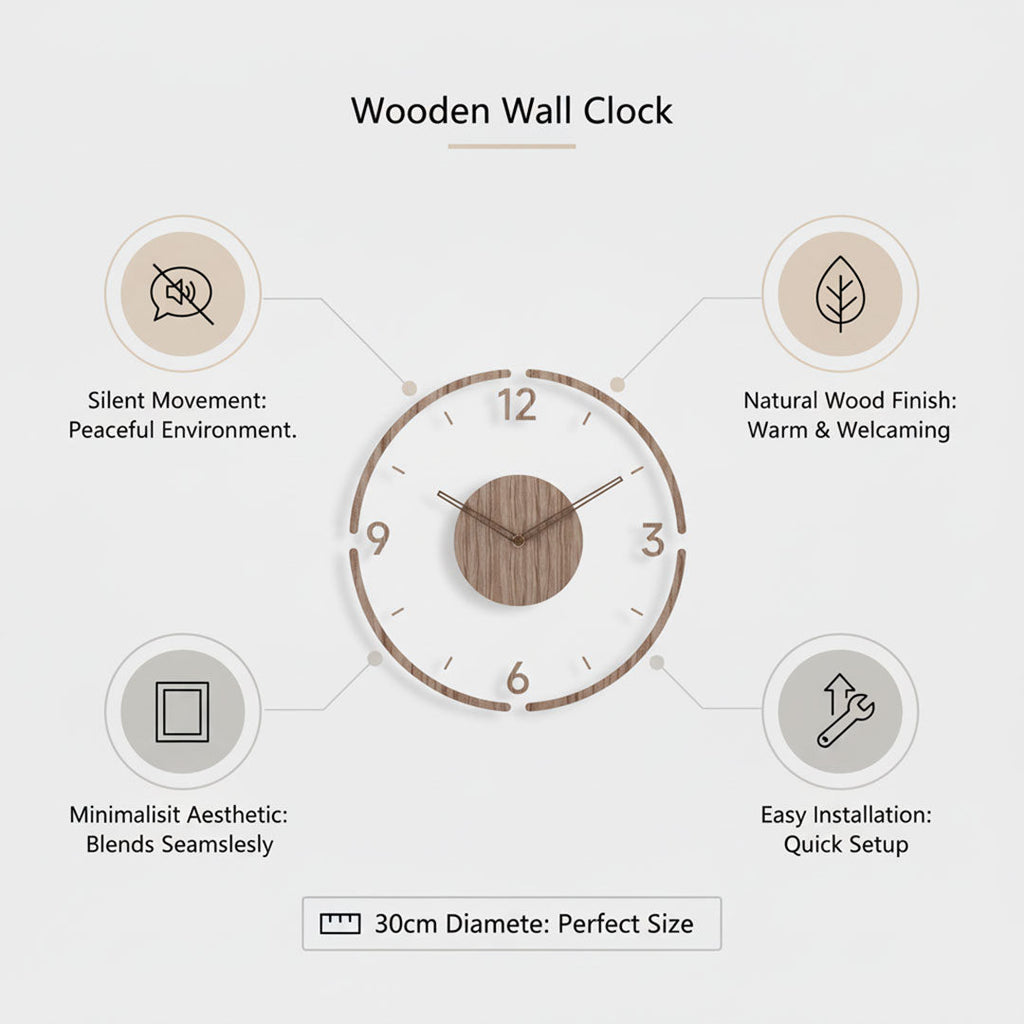 Wooden Wall Clock - Minimalist Design - Silent Movement