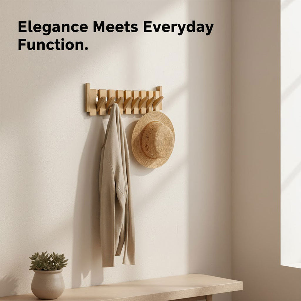 Wooden Coat Rack - Piano-Inspired Design - Multiple Hooks
