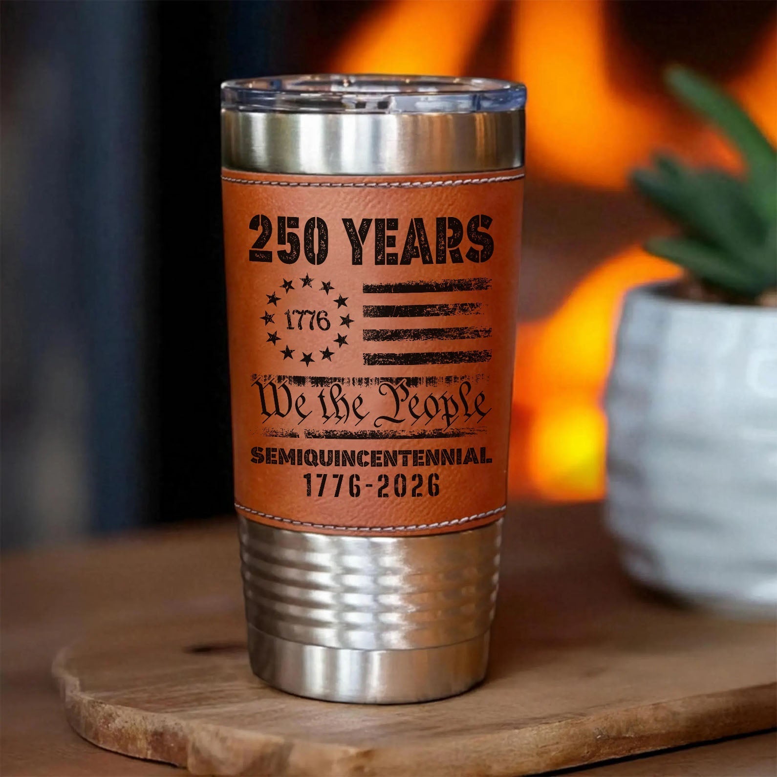 250 Years 1776-2026 Leather Tumbler | Happy 250th Birthday USA Leather Tumbler
