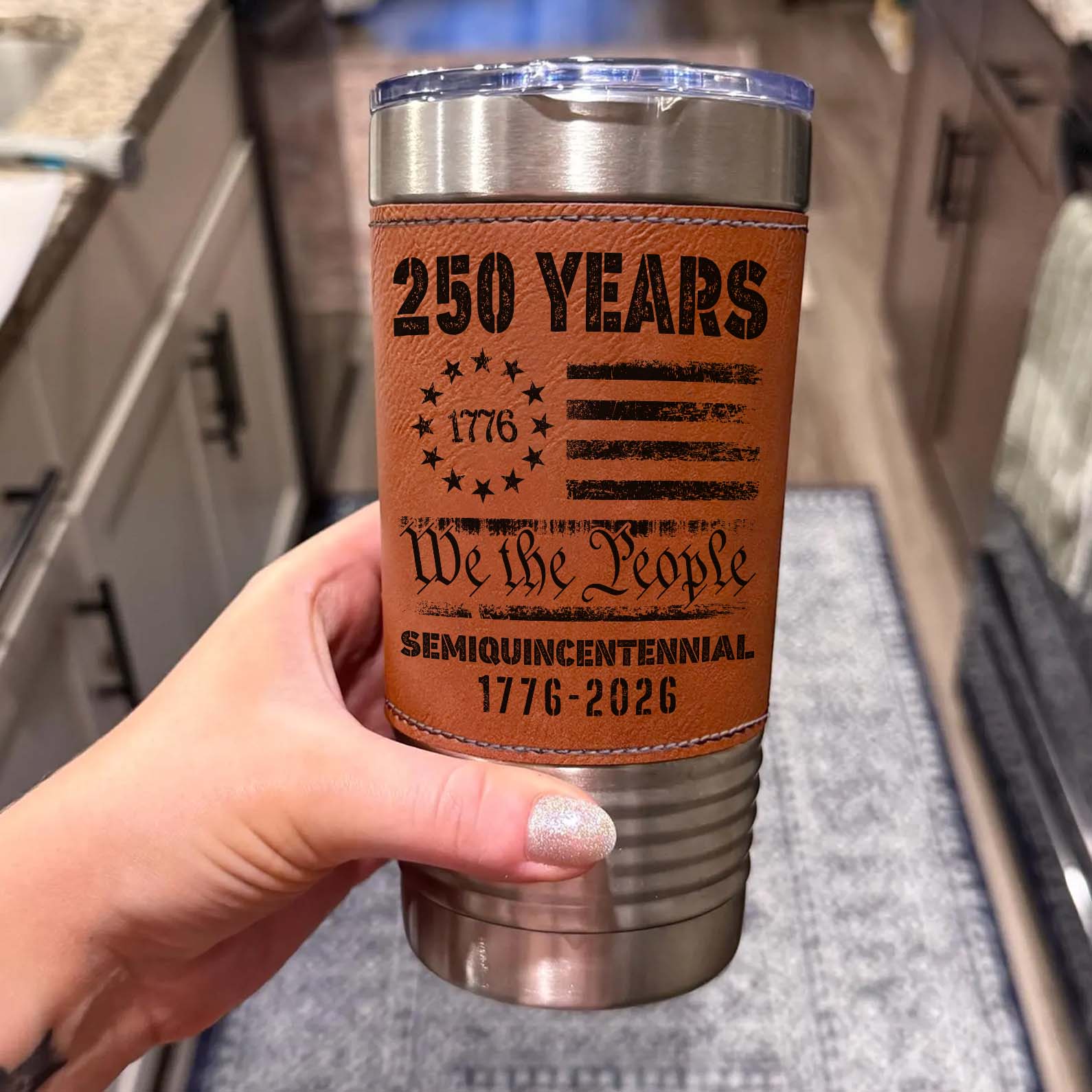 250 Years 1776-2026 Leather Tumbler | Happy 250th Birthday USA Leather Tumbler