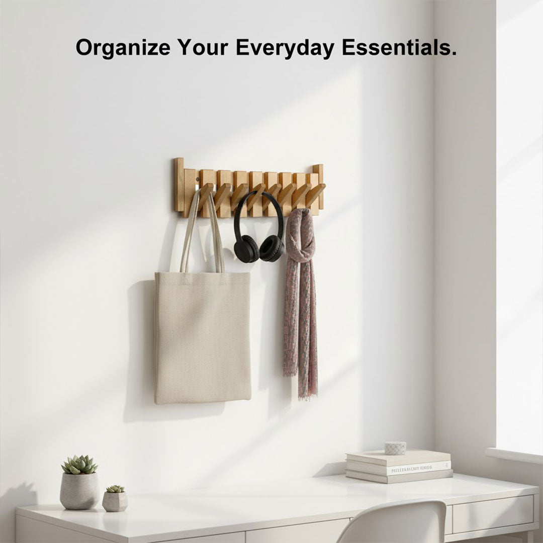 Wooden Coat Rack - Piano-Inspired Design - Multiple Hooks
