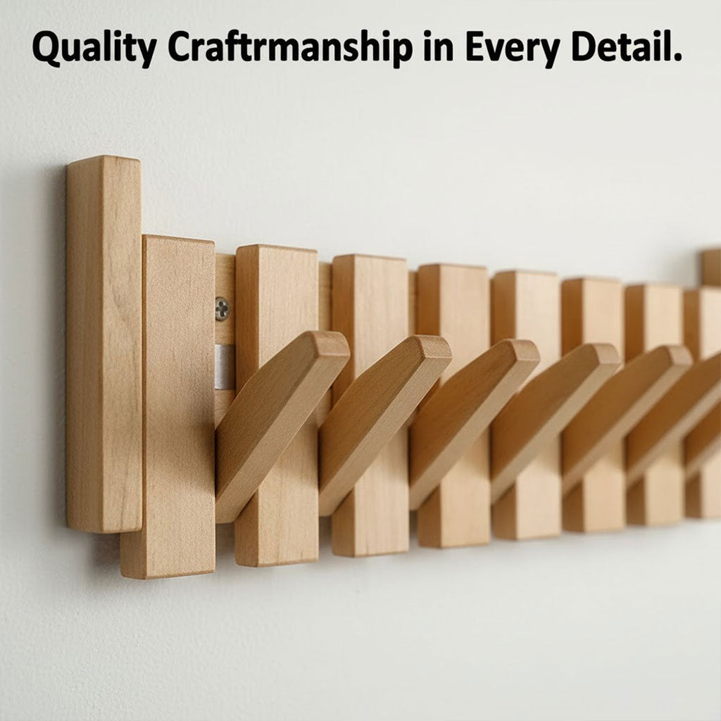 Wooden Coat Rack - Piano-Inspired Design - Multiple Hooks