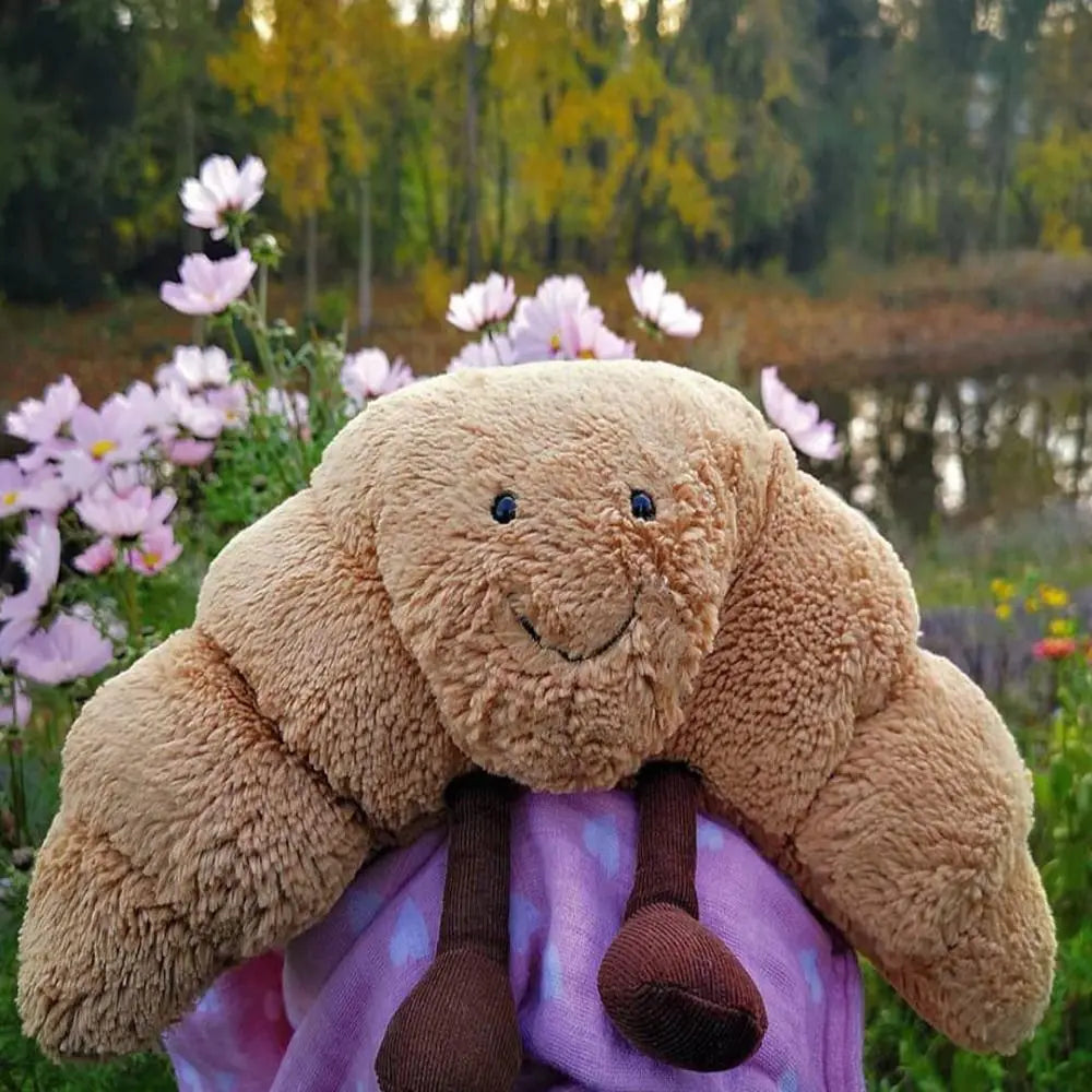 Croissant Plush Hug Pillow 13 inches Soft Light Brown with Smiling Face