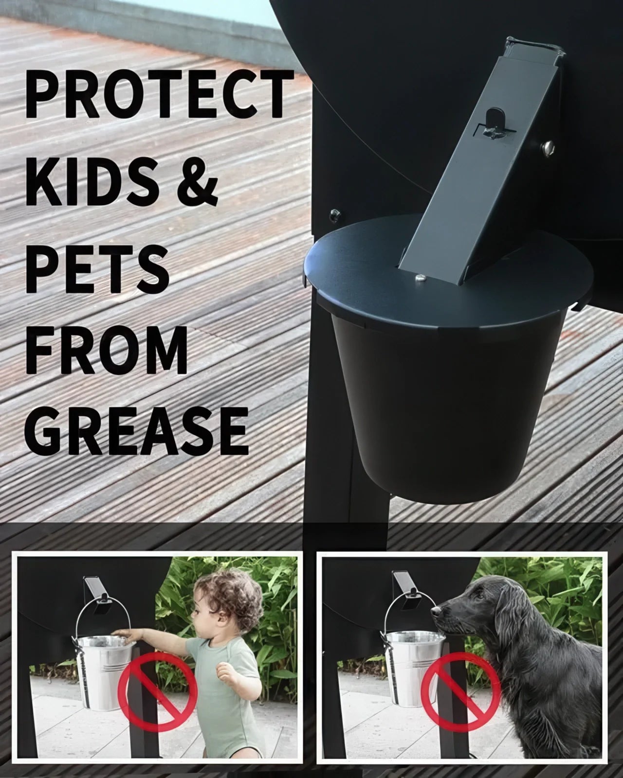 Upgraded Enclosed Grease Bucket with Lid and Reusable Silicone Liner for Pellet Grills