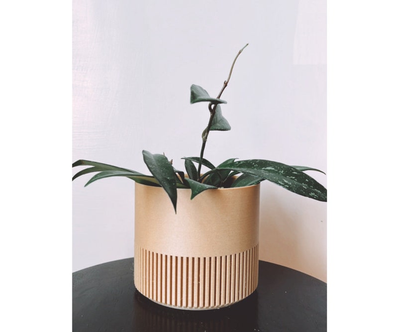 Wood Geometric Plant Pot – 3D Printed Minimalist Planter