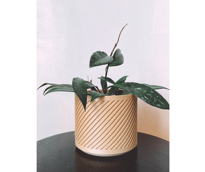 Wood Geometric Plant Pot – 3D Printed Minimalist Planter