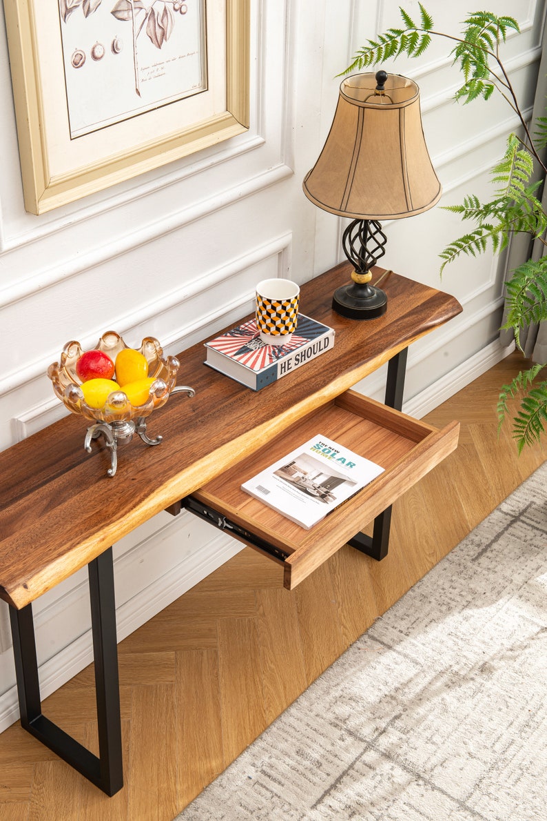 Live Edge Walnut Console Table for Entryway or Sofa