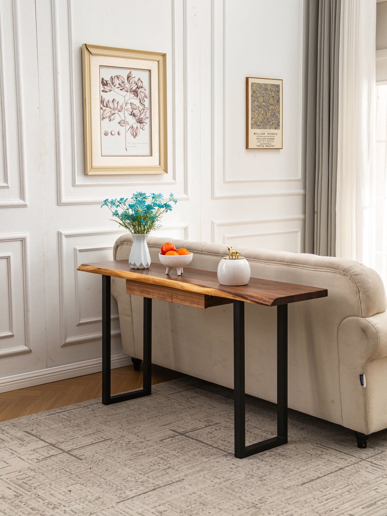 Live Edge Walnut Console Table for Entryway or Sofa