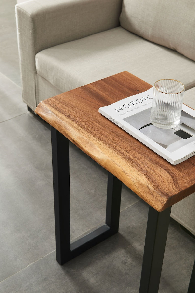 Walnut End Table with Modern U-Shaped Legs