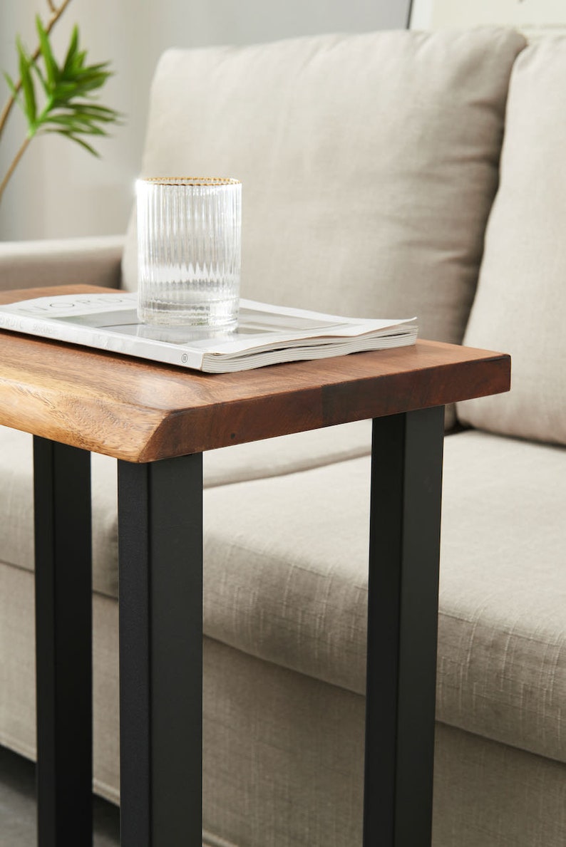 Walnut End Table with Modern U-Shaped Legs