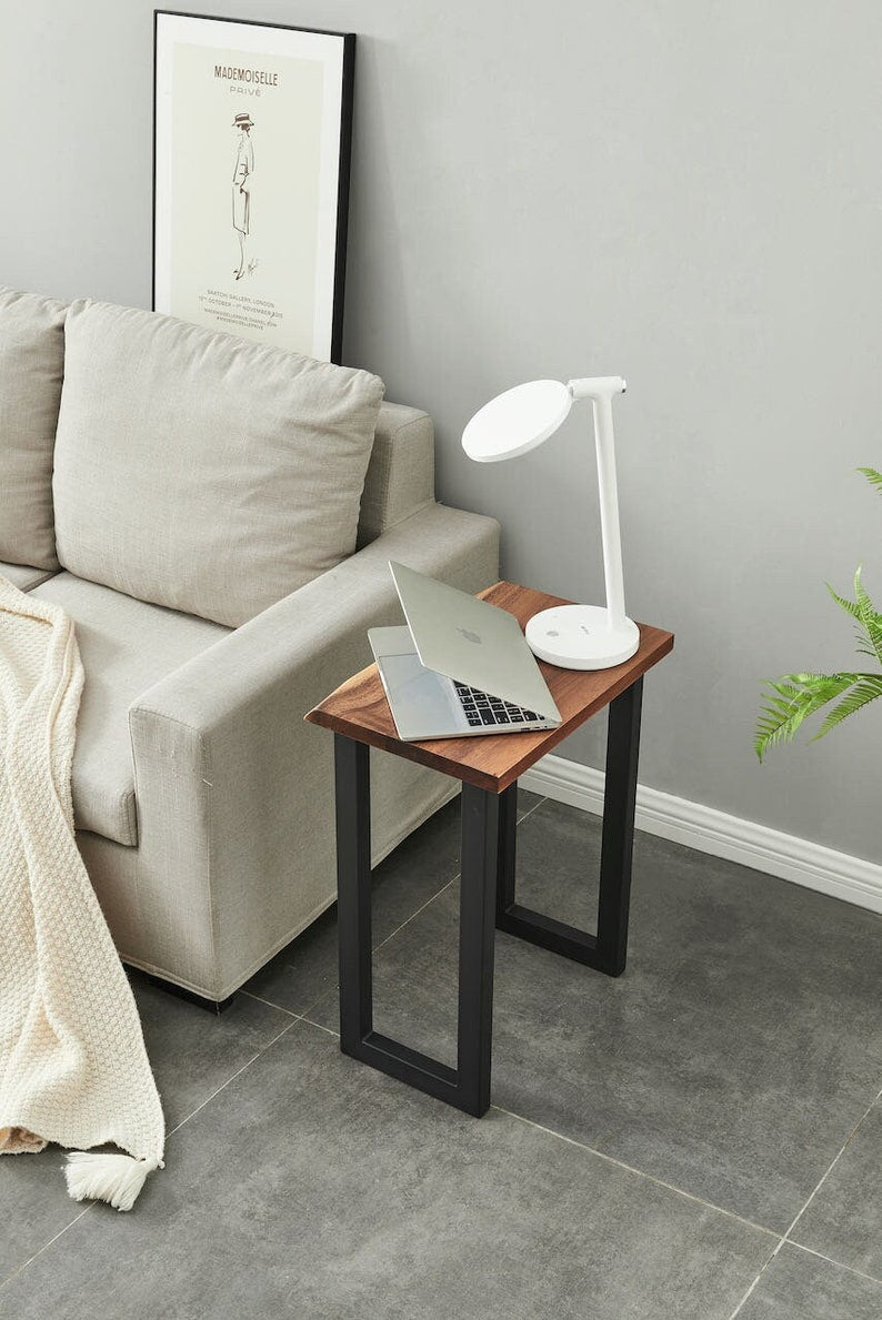 Walnut End Table with Modern U-Shaped Legs