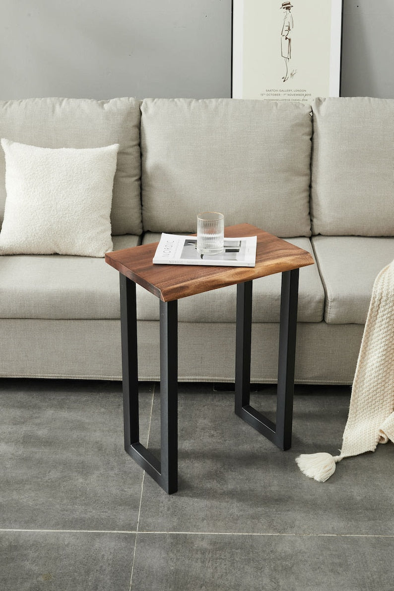 Walnut End Table with Modern U-Shaped Legs