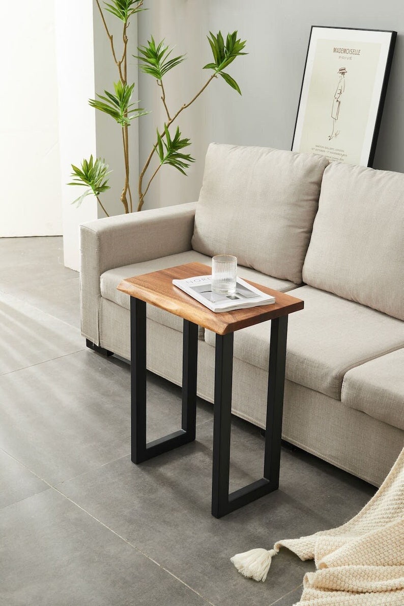 Walnut End Table with Modern U-Shaped Legs