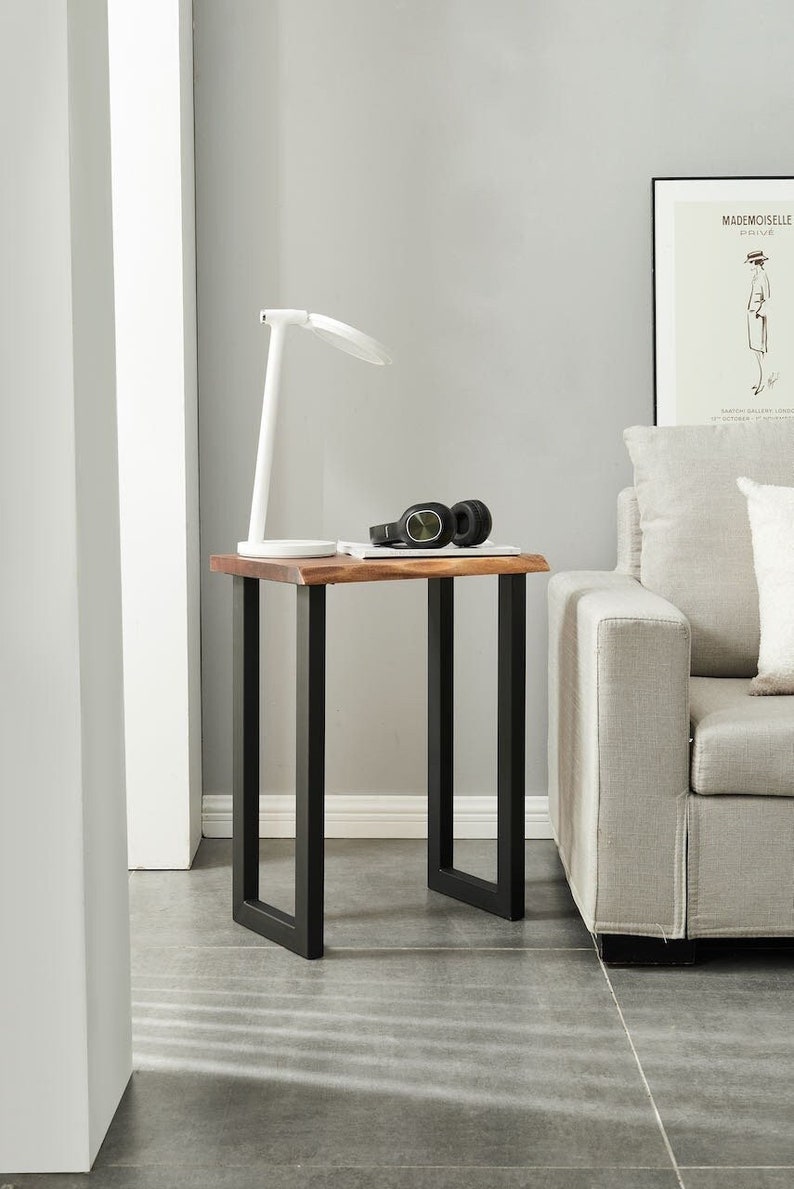 Walnut End Table with Modern U-Shaped Legs