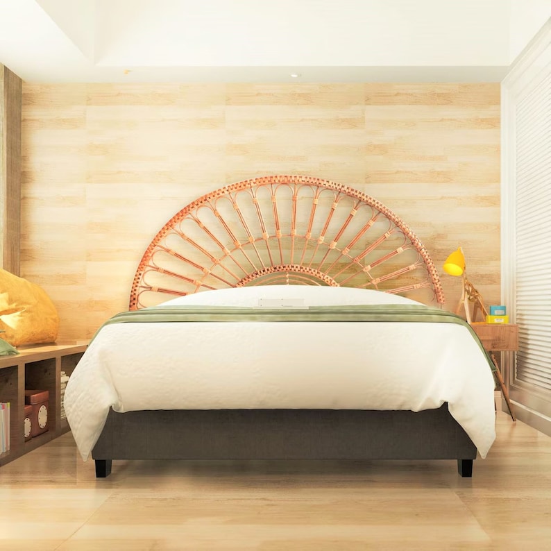 Wicker Rattan Headboard – Decorative Wall Headboard for Bedroom