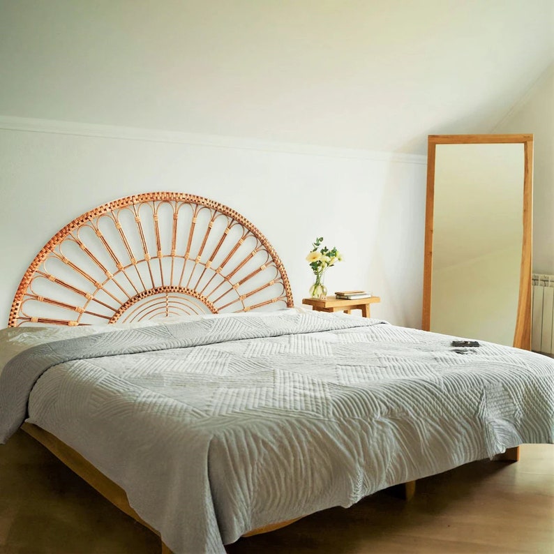 Wicker Rattan Headboard – Decorative Wall Headboard for Bedroom