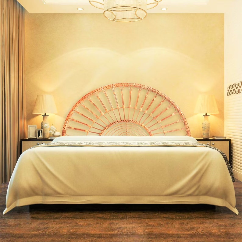 Wicker Rattan Headboard – Decorative Wall Headboard for Bedroom