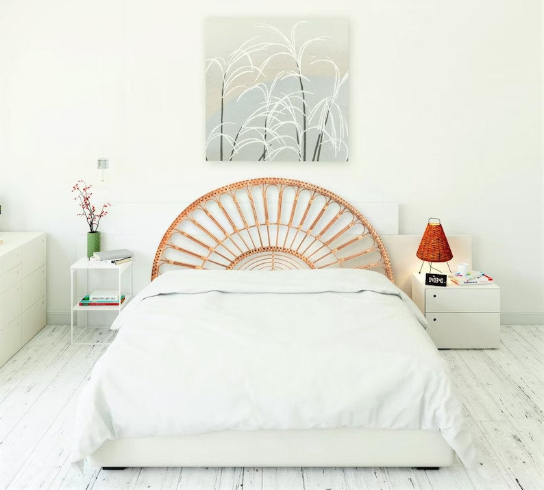 Wicker Rattan Headboard – Decorative Wall Headboard for Bedroom