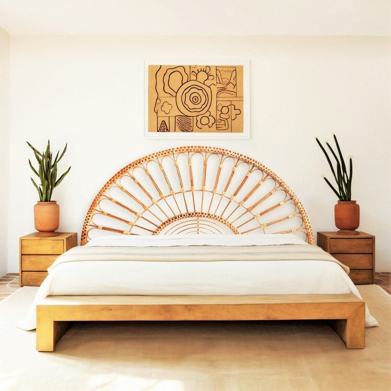 Wicker Rattan Headboard – Decorative Wall Headboard for Bedroom