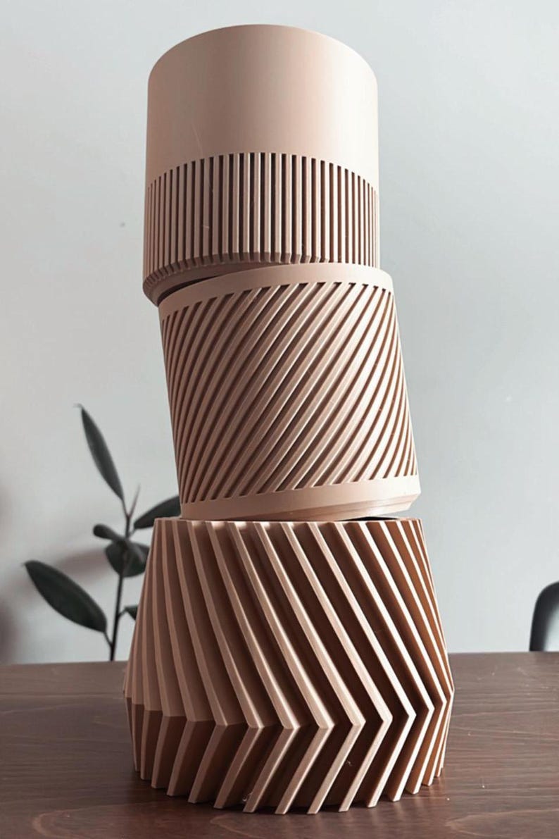 Wood Geometric Plant Pot – 3D Printed Minimalist Planter