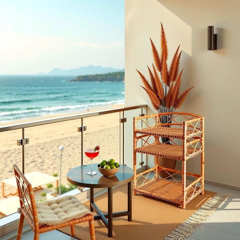 Natural Rattan Side Table – Wicker End Table for Home Decor