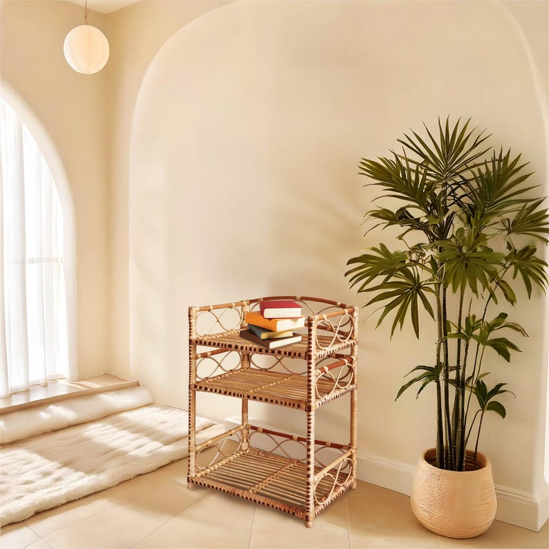 Natural Rattan Side Table – Wicker End Table for Home Decor