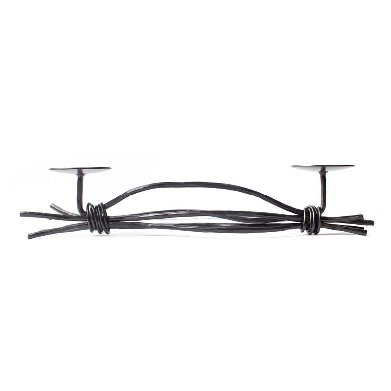 Iron Double Candle Holder – Decorative Black Metal Candle Stand
