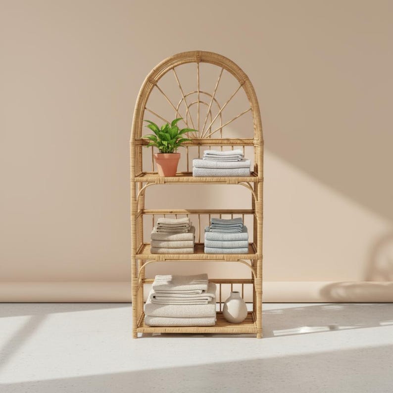 Arched Wicker Shelf – Rattan Storage Shelf for Plants and Decor