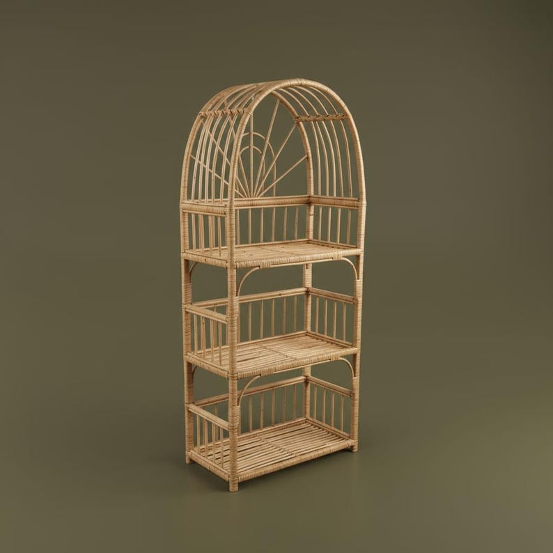 Arched Wicker Shelf – Rattan Storage Shelf for Plants and Decor