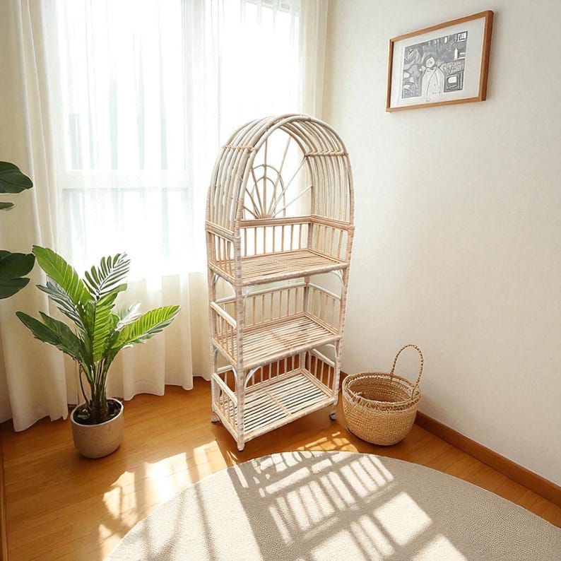 Arched Wicker Shelf – Rattan Storage Shelf for Plants and Decor