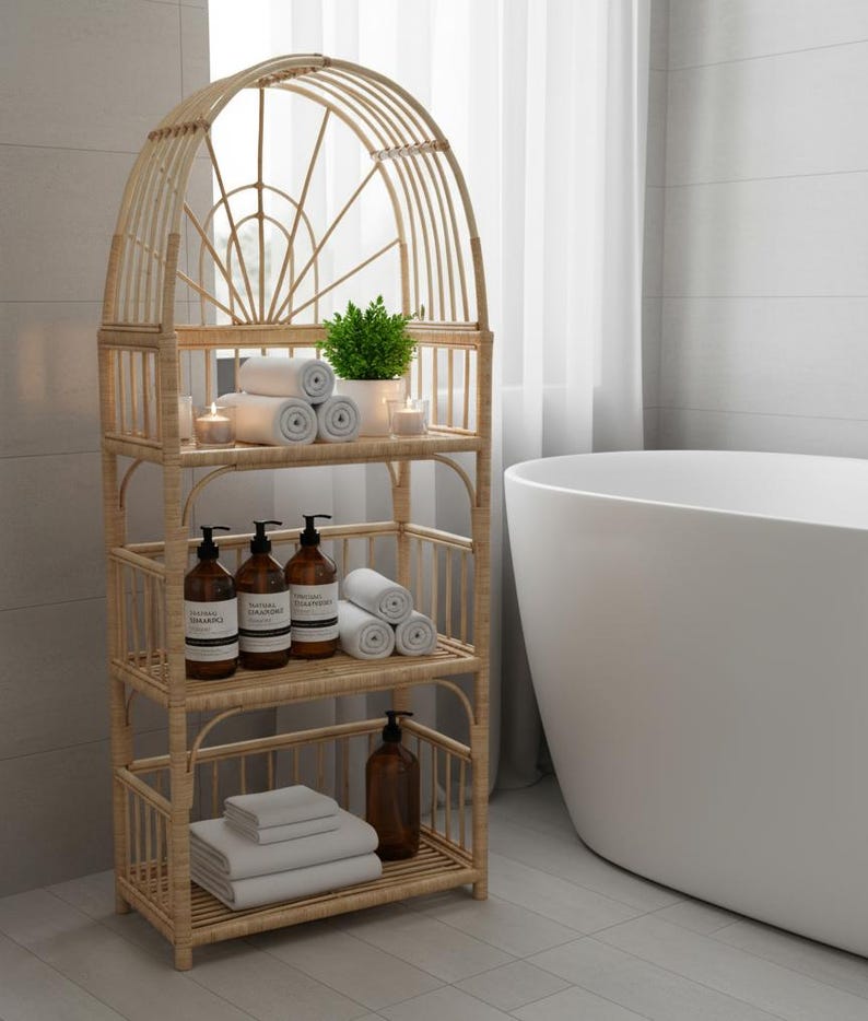 Arched Wicker Shelf – Rattan Storage Shelf for Plants and Decor