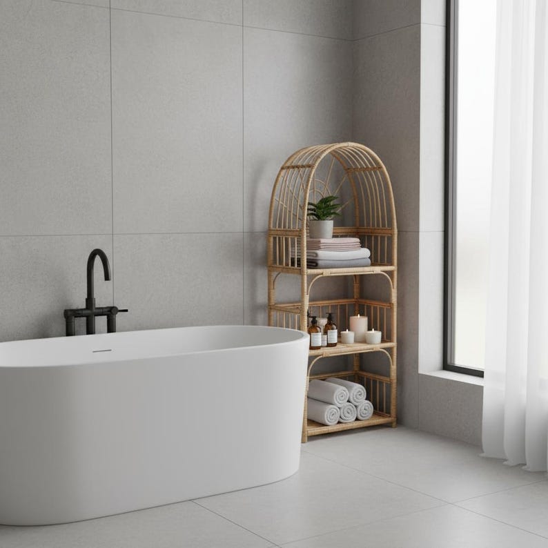 Arched Wicker Shelf – Rattan Storage Shelf for Plants and Decor