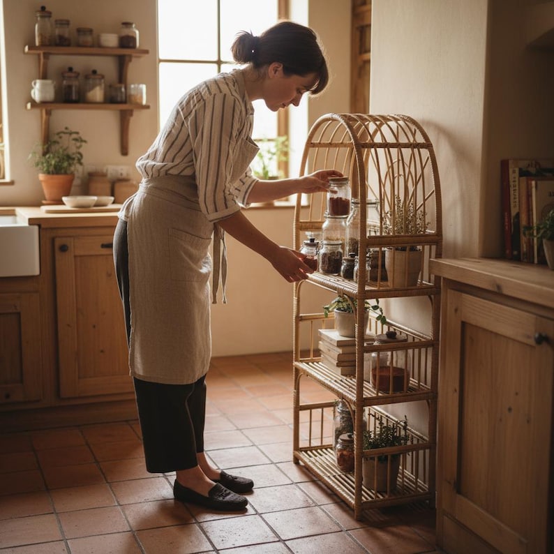 Arched Wicker Shelf – Rattan Storage Shelf for Plants and Decor