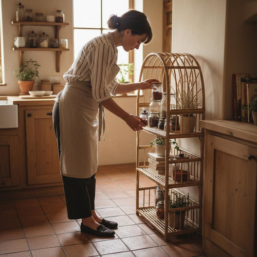 Arched Wicker Shelf – Rattan Storage Shelf for Plants and Decor