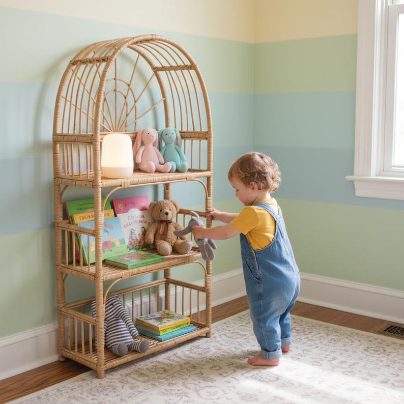 Arched Wicker Shelf – Rattan Storage Shelf for Plants and Decor