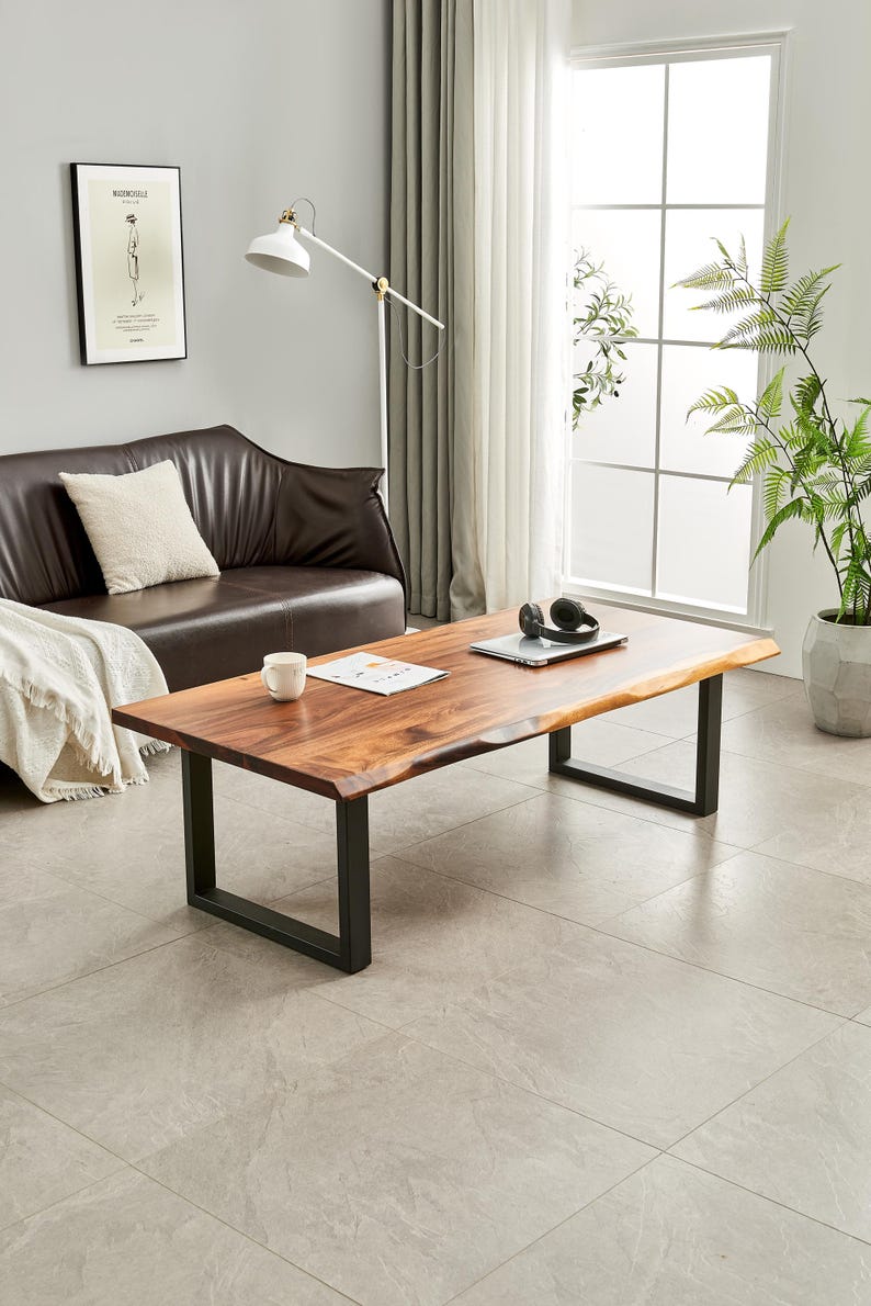 Live Edge South American Walnut Coffee Table with Industrial Design