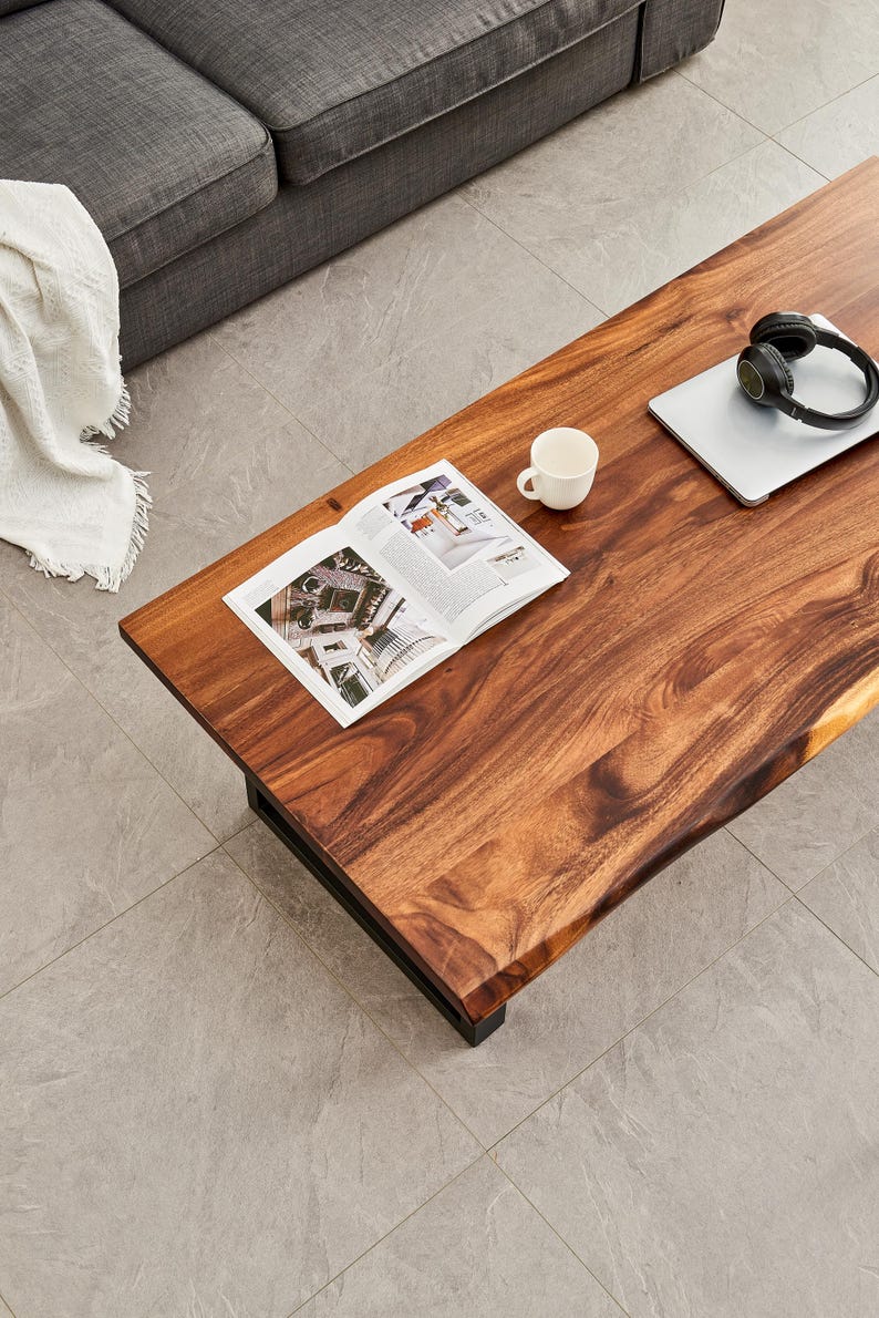 Live Edge South American Walnut Coffee Table with Industrial Design