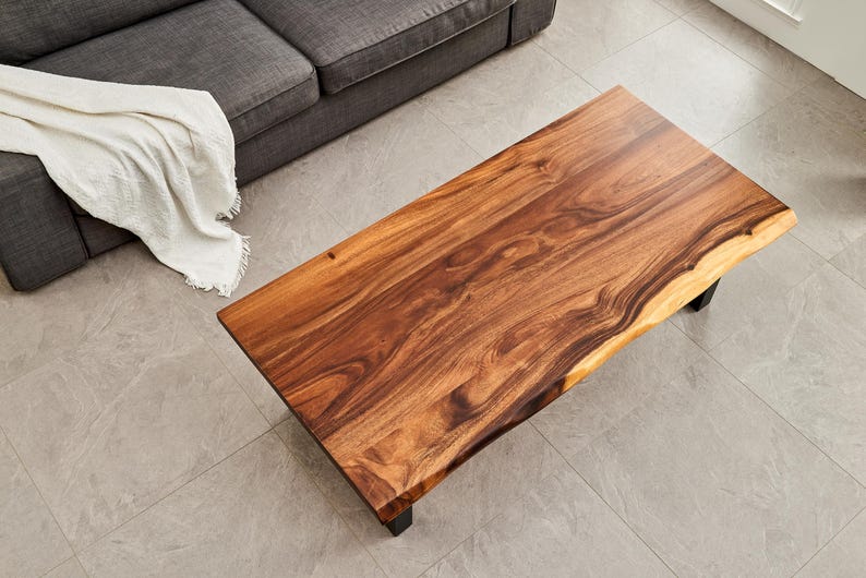 Live Edge South American Walnut Coffee Table with Industrial Design