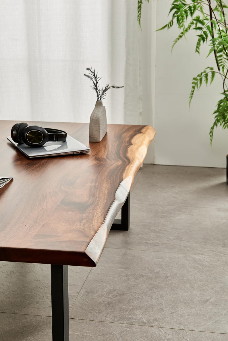 Live Edge South American Walnut Coffee Table with Industrial Design