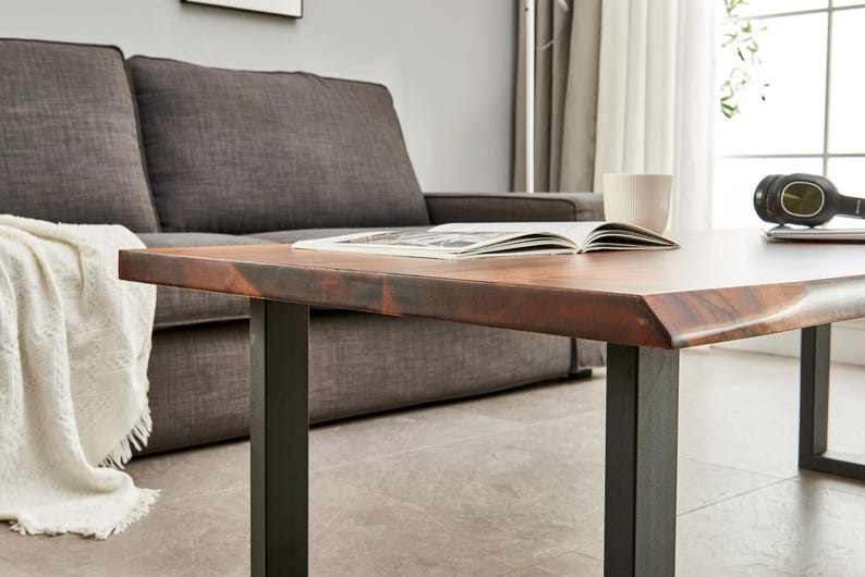 Live Edge South American Walnut Coffee Table with Industrial Design