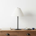 Iron Table Lamp with 15" Linen Shade – Minimalist Black Metal Lamp