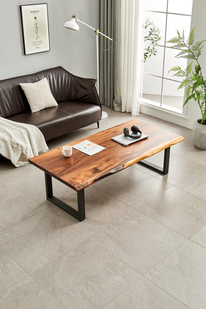 Live Edge South American Walnut Coffee Table with Industrial Design