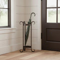 Iron Umbrella Stand with Decorative Scroll Design – Coal Black Finish