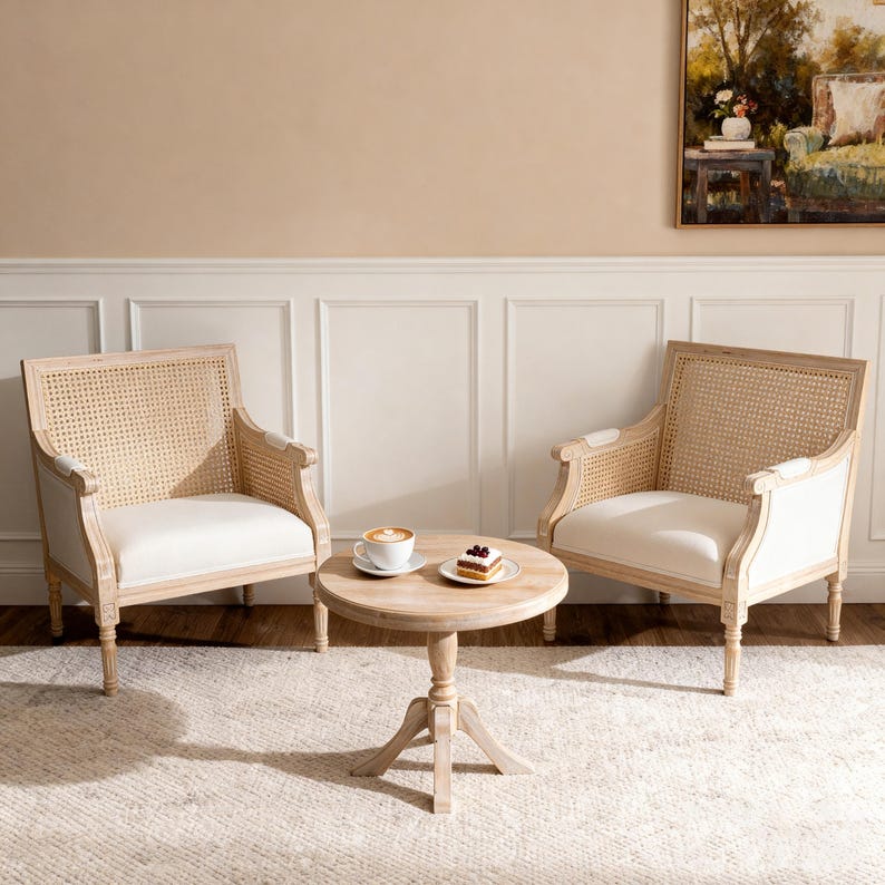 Cane Back Accent Chair – French Country, Whitewashed Rubberwood