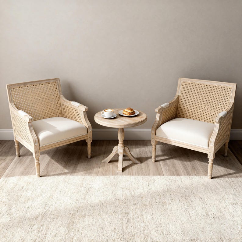 Cane Back Accent Chair – French Country, Whitewashed Rubberwood