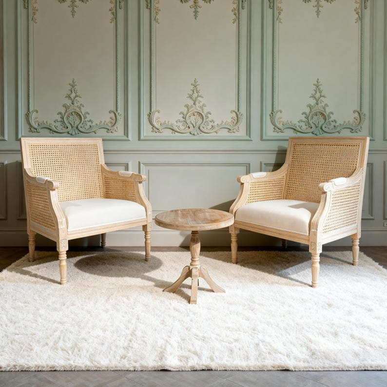 Cane Back Accent Chair – French Country, Whitewashed Rubberwood