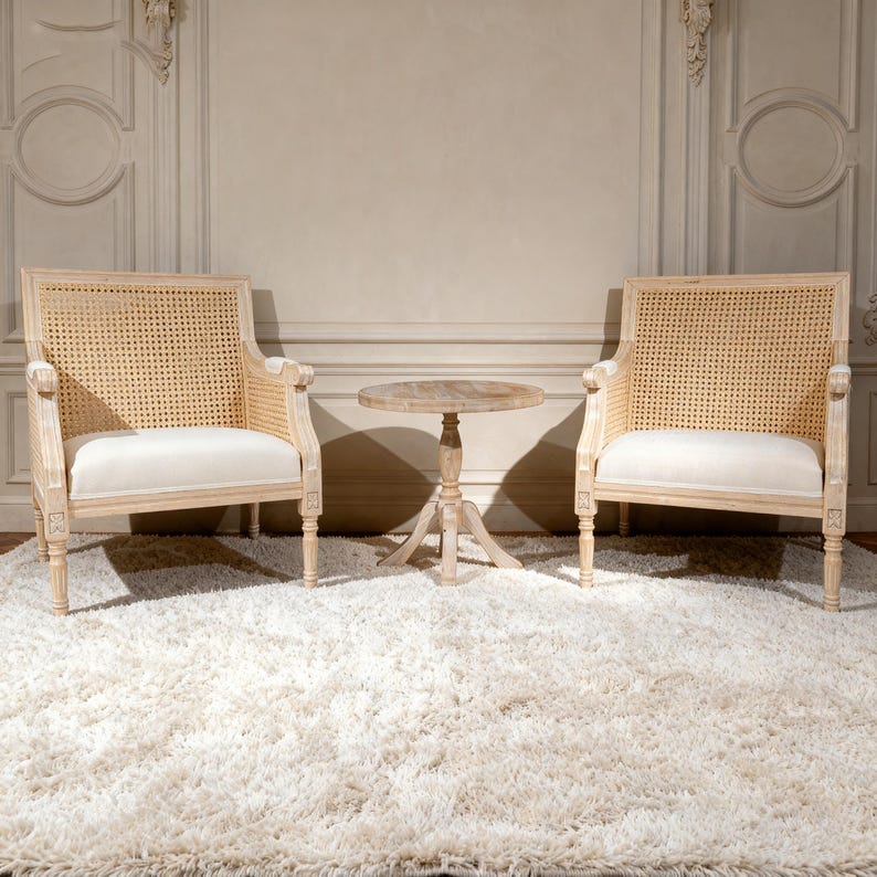Cane Back Accent Chair – French Country, Whitewashed Rubberwood