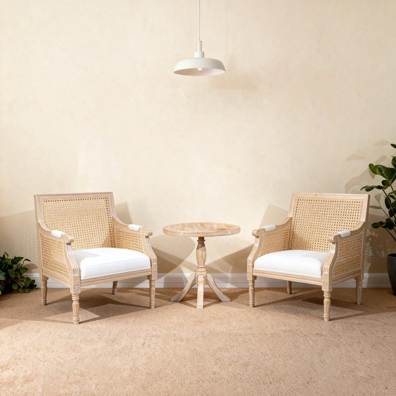 Cane Back Accent Chair – French Country, Whitewashed Rubberwood