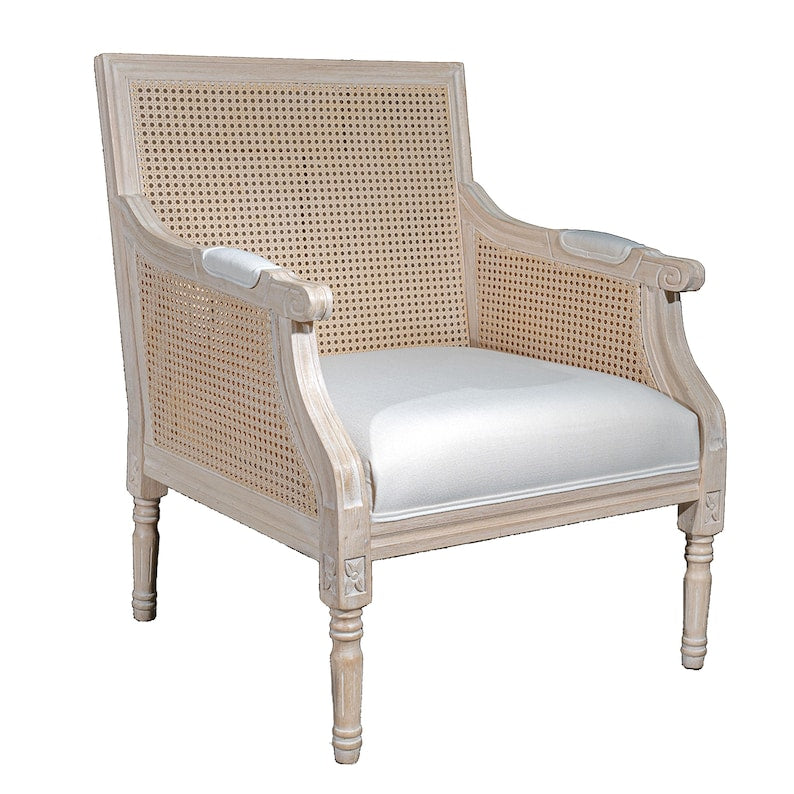 Cane Back Accent Chair – French Country, Whitewashed Rubberwood